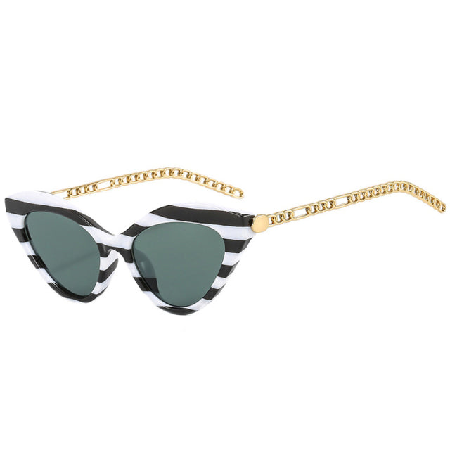 Vintage Sunglasses Women Metal Chain Polygon Sun Glasses Men Retro