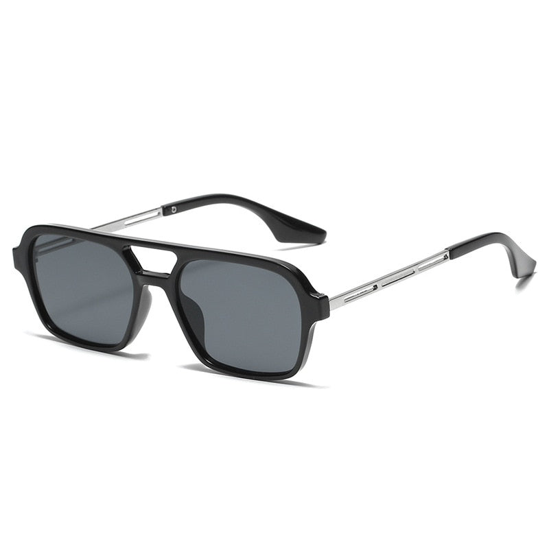 1pc Men's Classic Square Metal Sunglasses With Double Bridges