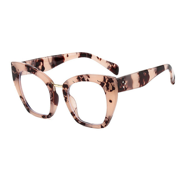53235 Oversized Chain Leg Women Cat Eye Rectangle Glasses Frame Brand  Designer Anti-Blue Light Eyeglasses