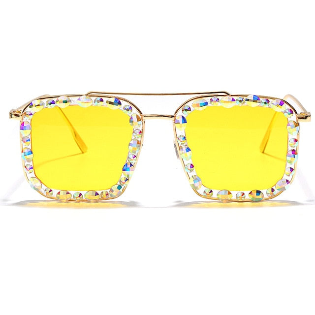 Calanovella Stylish Square Crystal Rhinestones Sunglasses UV400